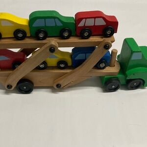 Melissa & Doug Wooden Green and Red Car Carrier Truck